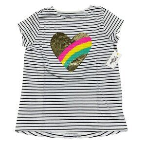 Rumi & Ryder Girl Size L (12-14) White Navy Striped Heart Sequin T-Shirt Top NWT